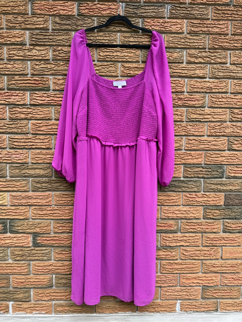 Addition Elle Fuchsia Puff Sleeve Smocked Tunic Dress